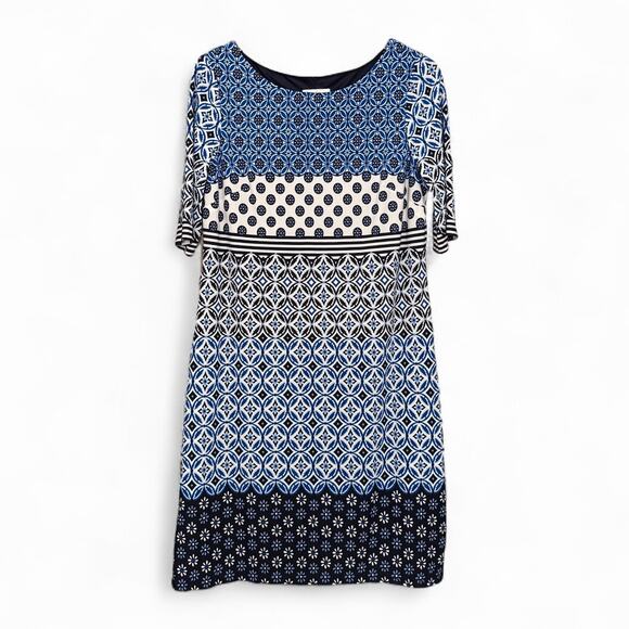 Eliza J Blue Geo Print Knit Shift Dress 10 - Picture 2 of 5